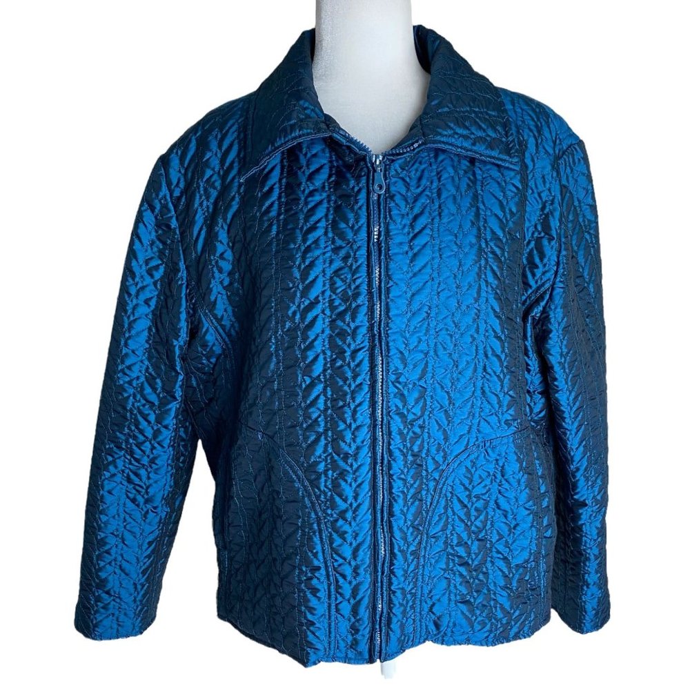 Chico's Dark Teal Jacket Quilted Zip Front Womens Sz Chico's 3 XLarge 16